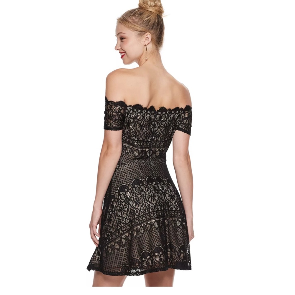 2/$20 Rewind Mini Dress Off-Shoulder Black Lace Overlay Cocktail Party Sz L